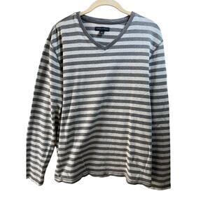Banana Republic Men's M gray gray striped v-neck sweater frat business